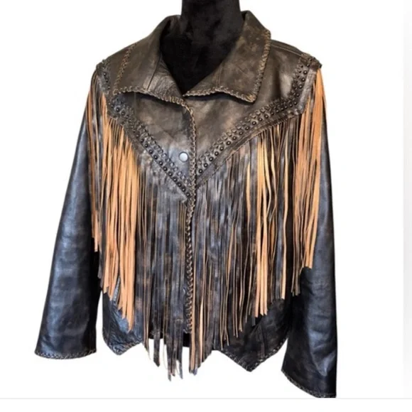 American West by Carolyn Pollack two tone fridge Leather Jacket - Picture 1 of 5